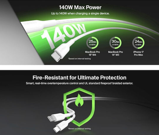 Belkin USB 2.0 Cable USB-C male - USB-C 140W Μαύρο 1.5m CAC004hq1.5MBK