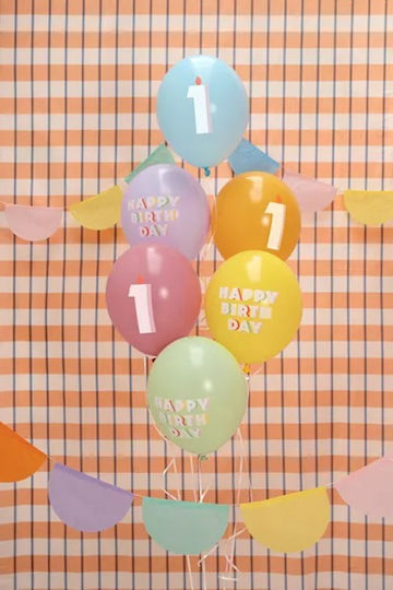 Set of 6 Balloons Latex Light Blue Numbers 30cm
