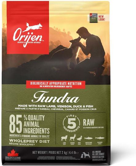 Orijen Tundra 2kg Ξηρά Τροφή χωρίς Σιτηρά & Γλουτένη για Ενήλικους Σκύλους με Αρνί, Πάπια και Τάρανδο