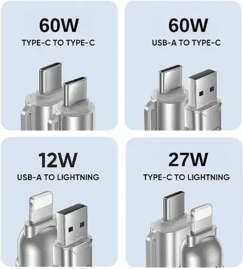 Hyperloq Regulär USB zu Blitzschlag / Typ-C,TC-TC Kabel Silber 1.2m