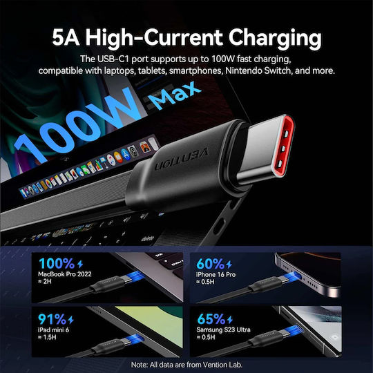 Vention Retractable USB to Type-C / Lightning Cable 5A Ροζ 1.1m TRKPBE