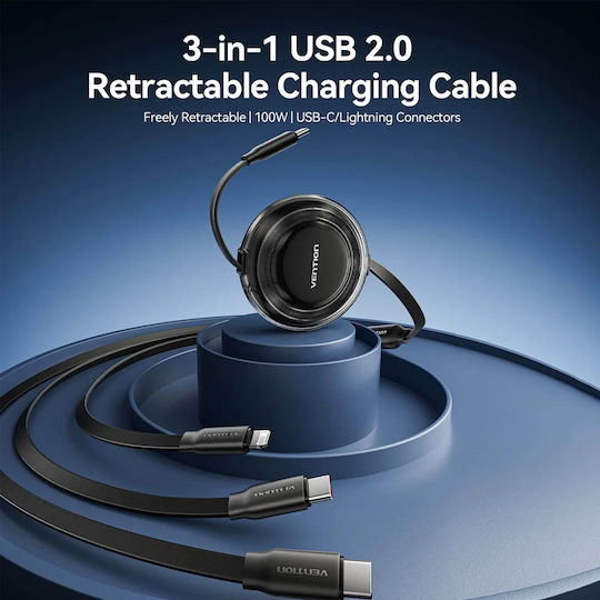 Vention Cablu Extensibil USB La Type-C / Lightning 5A Albastru 1.1m TRKSBE