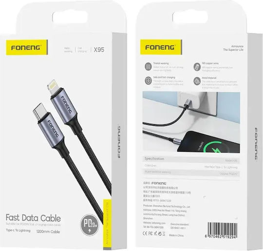 Foneng X95 Geflochten USB-C zu Lightning Kabel 20W Gray 1.2m (053440)