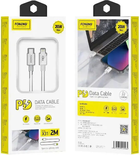 Foneng X31 USB-C to Lightning Cable Λευκό 2m (045616)