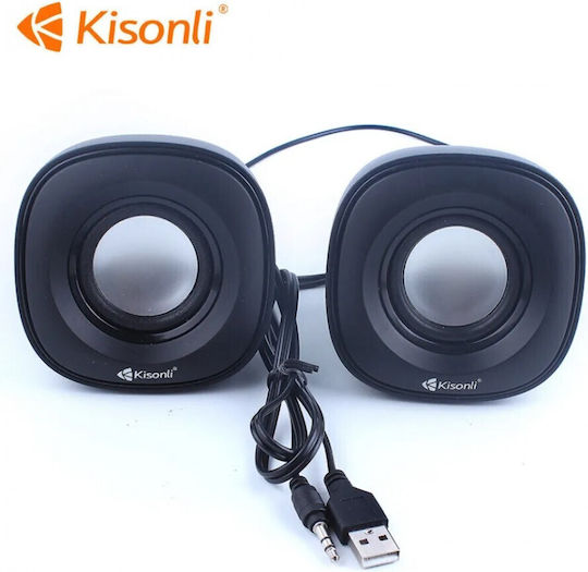 Kisonli V350 Компютърни тонколони 2.0 с мощност 6W в Черен цвят