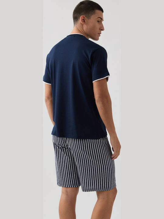 Minerva Stripes Лятна Мъжка Пижама Памучна Тъмносин