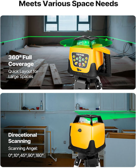 Vevor Αυτορυθμιζόμενο Περιστροφικό Αλφάδι Laser Πράσινης Δέσμης 1.2V με Εύρος Εργασίας 500m