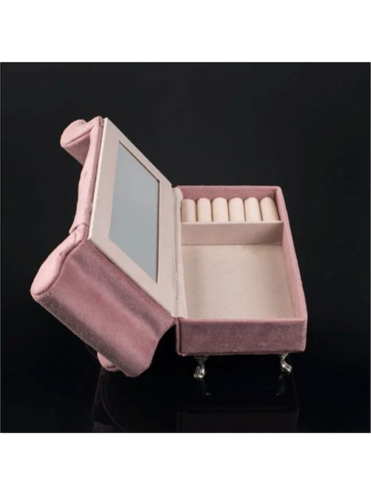 Jewellery Box Jewellery Case Sofa Heart Pink Velvet Mirror 24x9.5x15cm