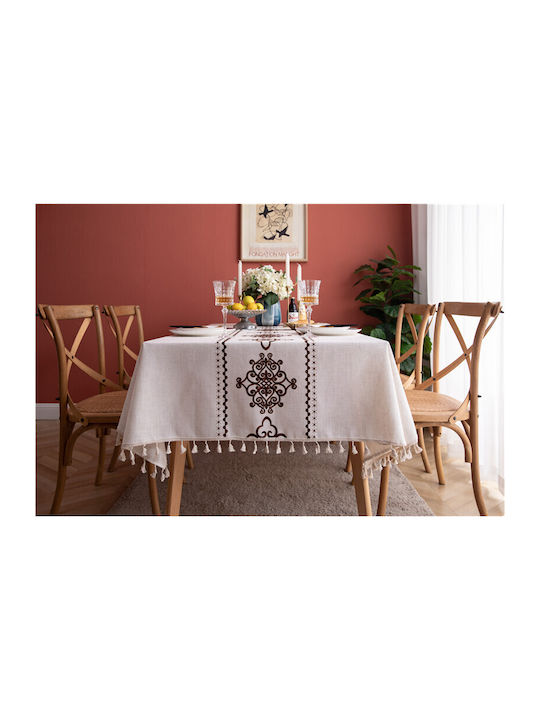 FRIPIA Linen Tablecloth With Brown Embroidery 140x250cm