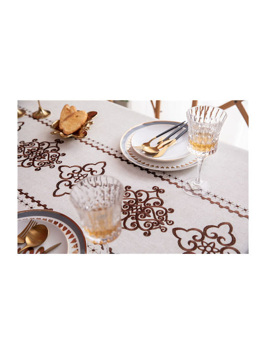 FRIPIA Față De Masă Din In Cu Broderie Maro 120x180cm