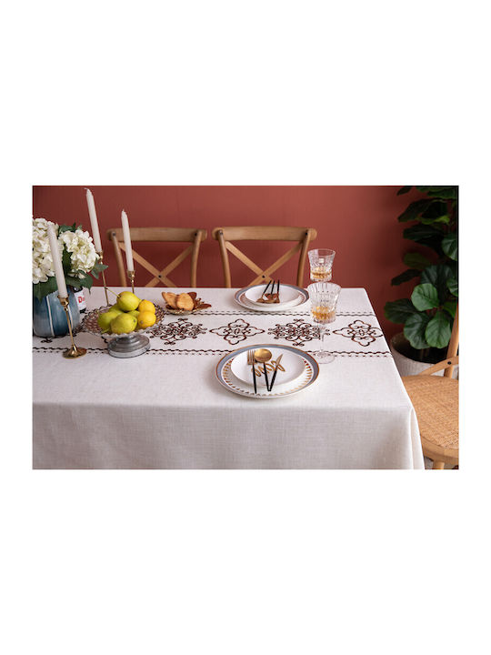 FRIPIA Față De Masă Din In Cu Broderie Maro 120x180cm