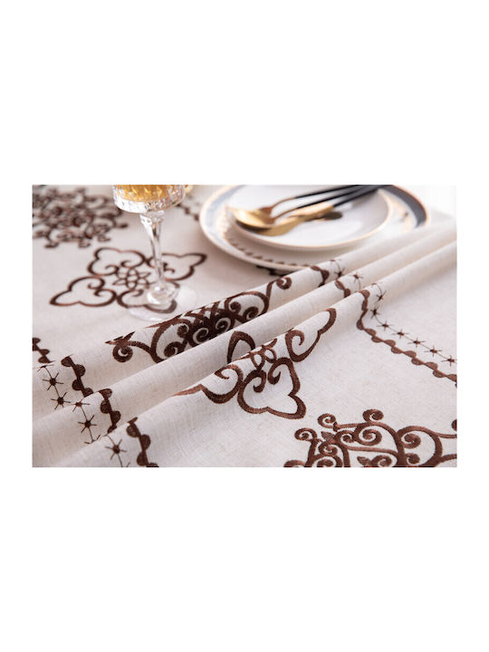 FRIPIA Linen Tablecloth With Brown Embroidery 140x250cm