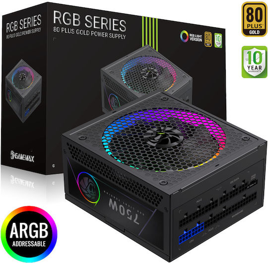GameMax RGB 750G 750W Black Power Supply Full Modular 80 Plus Gold