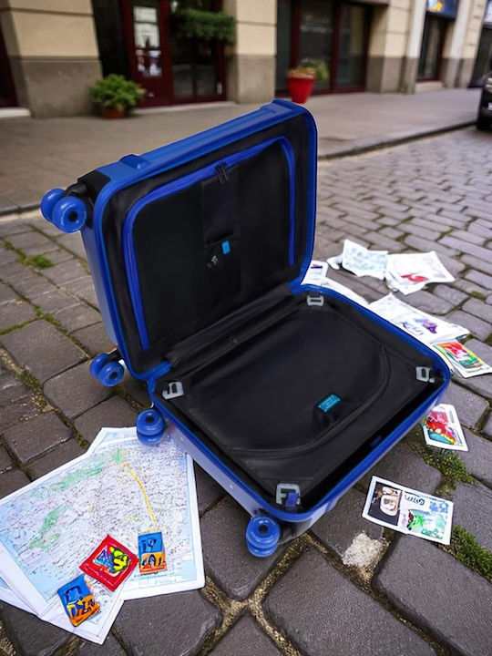 Piquadro Cabin Hard Travel Suitcase Pop Blue with 4 Wheels Height 55cm