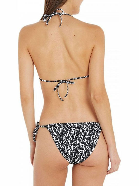 Ck One Warped Monogram Bikini Slip με Κορδονάκια Μαύρο