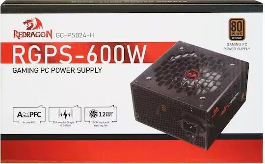 Redragon RGPS600W 600W Black Power Supply Full Wired 80 Plus Bronze