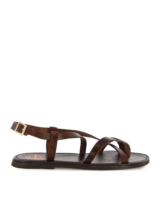 Leather Women's Flat Sandals Brown