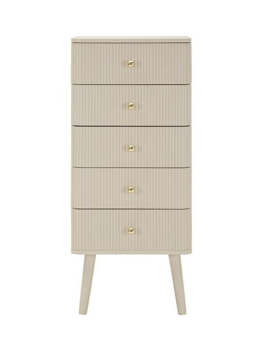 Wooden Bedroom Chest of Drawers with 5 Drawers Ecru 37.5x34x89cm
