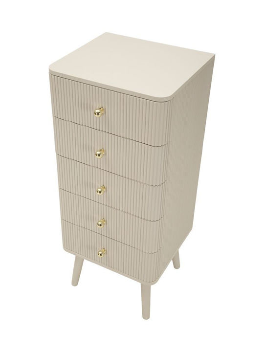 Wooden Bedroom Chest of Drawers with 5 Drawers Ecru 37.5x34x89cm