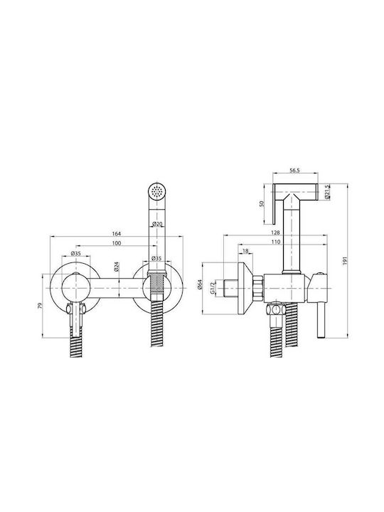 Interflex Επιτοίχια Μπαταρία Μπιντέ Ασημί