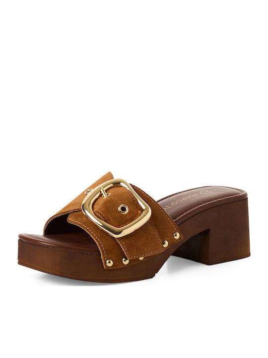 Women's Mules with Thin Heel in Brown Colour