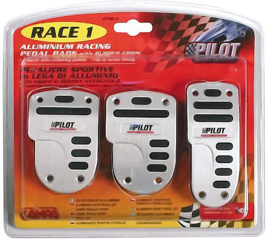 Lampa Race1 Car Pedal Set Non Slip Universal Aluminum Silver 3pcs