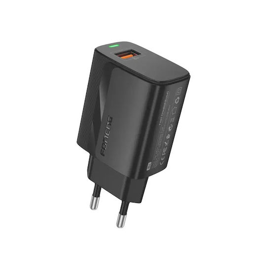 Foneng Φορτιστής με Θύρα USB-A και Καλώδιο USB-C 20W Quick Charge 2.0 Μαύρος (EU64)