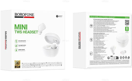 Borofone BW97 In-ear Bluetooth Handsfree Earphones with Sweat Resistance and Charging Case White