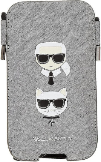 Karl Lagerfeld Saffiano Karl & Choupette Head S/M Sock & Pouch Grey KLHCP12MOPHKCG
