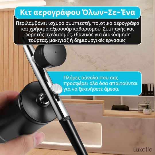 Aerograf Airbrush cu recipient 35ml și compresor Bec 0.3mm Presiune 1.8bar Baterie Chitare electrice