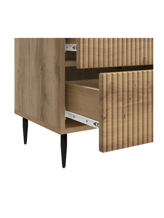 Wooden Bedside Table With Metal Legs Brown 62x34.5x47.5cm