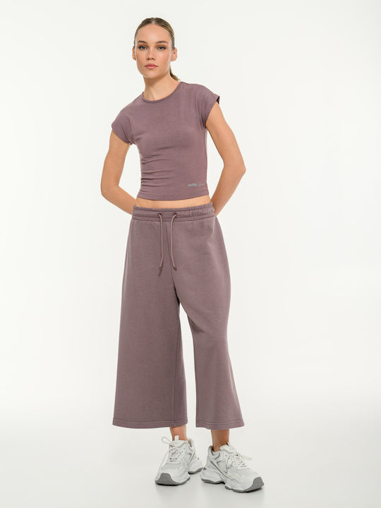 Γυναικείο Crop Top Κοντομάνικο Καφέ