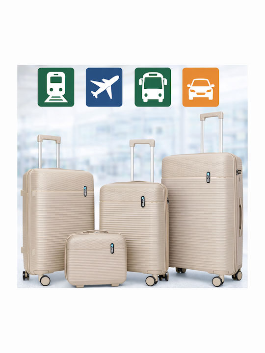 Provitera Hard Beige Travel Suitcases with 4 Wheels