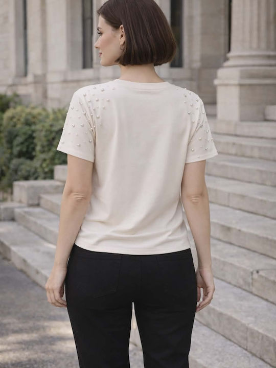 Bluza Damă Mâneci Scurte Bej