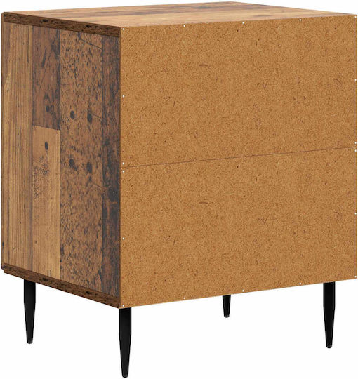 Wooden Bedside Table With Metal Legs Brown 43x34.5x50cm