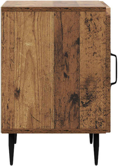 Wooden Bedside Table With Metal Legs Brown 43x34.5x50cm