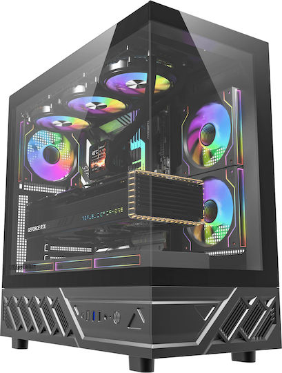 Darkflash DS950 Gaming Mini Tower Κουτί Υπολογιστή με Πλαϊνό Παράθυρο και ARGB Φωτισμό Μαύρο + 6 ανεμιστήρες