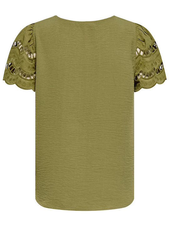Women's Cotton Short Sleeve Blouse Khaki