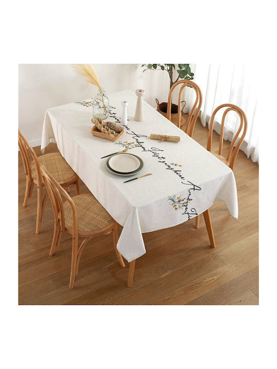 FRIPIA Покривка за маса Лен с Бродерия Сребрист 135x250 см