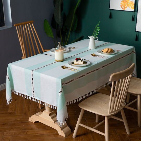 FRIPIA Linen Tablecloth With White Embroidery 140x250cm