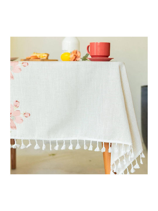 FRIPIA Față De Masă Din In Cu Broderie Roz 140x250cm