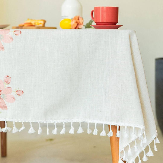 FRIPIA Τραπεζομάντηλο Λινό με Κέντημα Ροζ 140x250εκ.