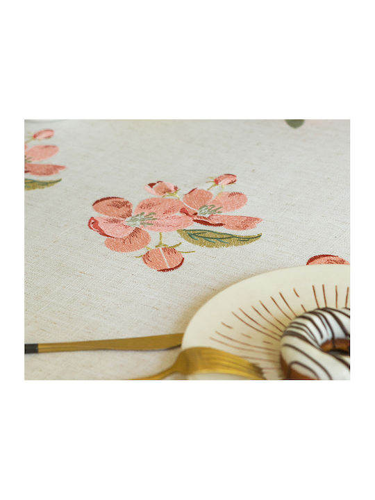 FRIPIA Față De Masă Din In Cu Broderie Roz 140x250cm