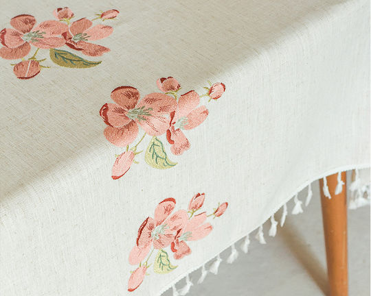 FRIPIA Linen Tablecloth With Pink Embroidery 120x180cm