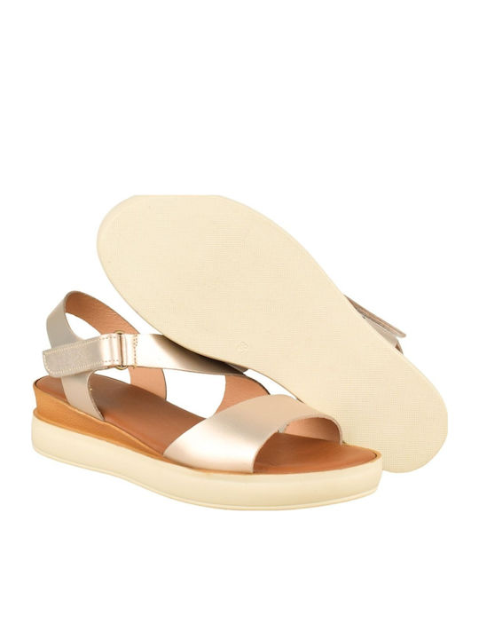 Leather Women's Flat Sandals Gold