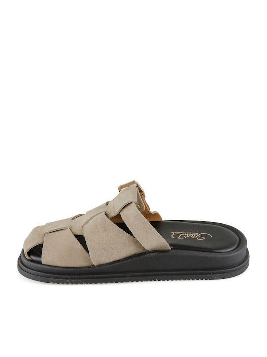 Leather Women's Flat Sandals Flatforms Brown