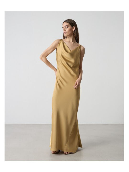 Summer Maxi Dress for Wedding and Christening Satin Gold