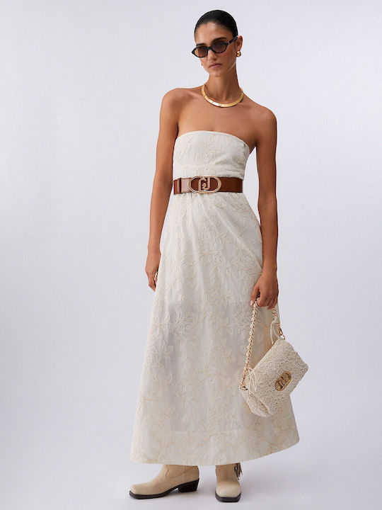 Maxi Βραδινό Φόρεμα Strapless Λευκό