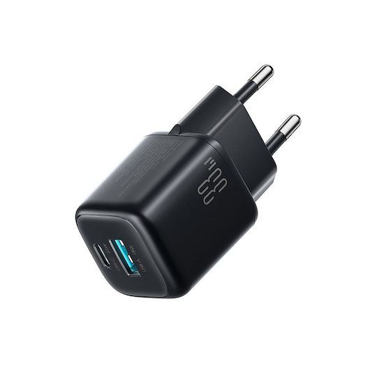 Joyroom Φορτιστής με Θύρα USB-A και Θύρα USB-C και Καλώδιο USB-C - USB-C 33W Power Delivery / Quick Charge 3.0 Μαύρος (JR-TG7)