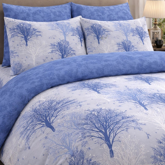 My Home Luxury King Size Bed Sheets Set with Rubber Hugger 180x200+30cm Light Blue (4 Pieces)